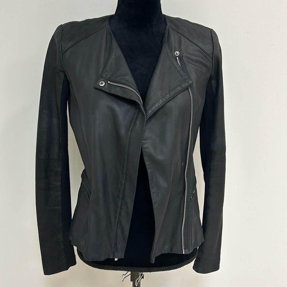 Veda Black Leather Jacket, Size P
